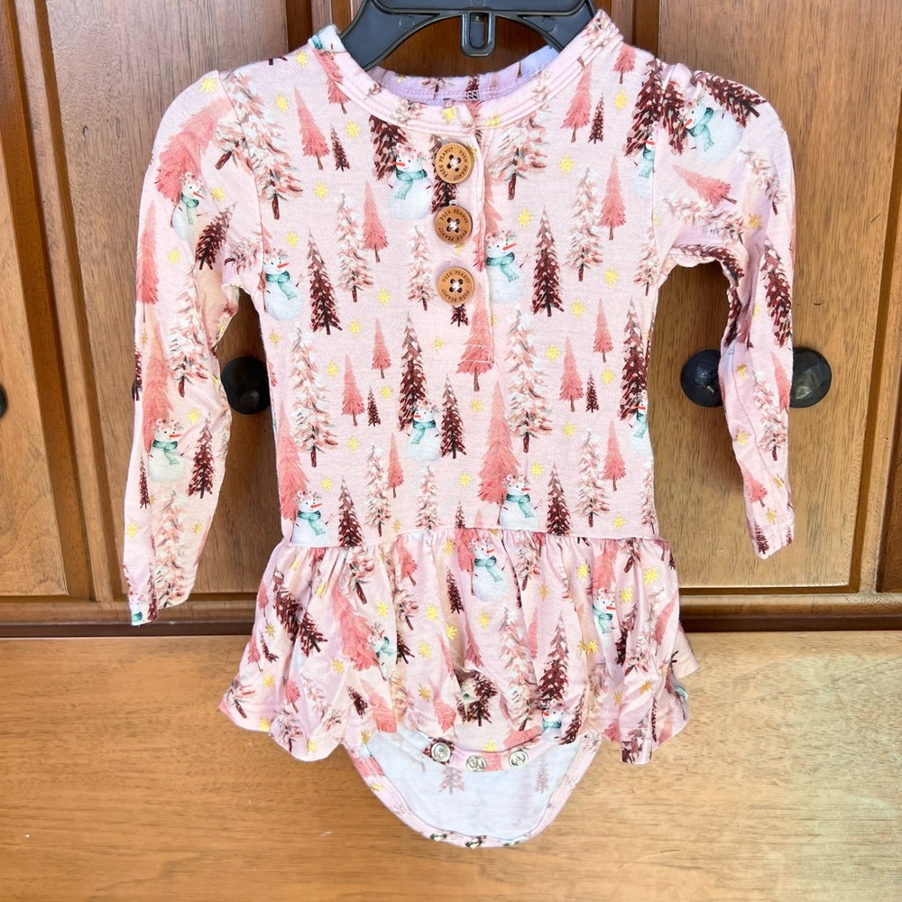 Posh Peanut Long Sleeve Winter Snowman Twirl Dress 0-3 Month
